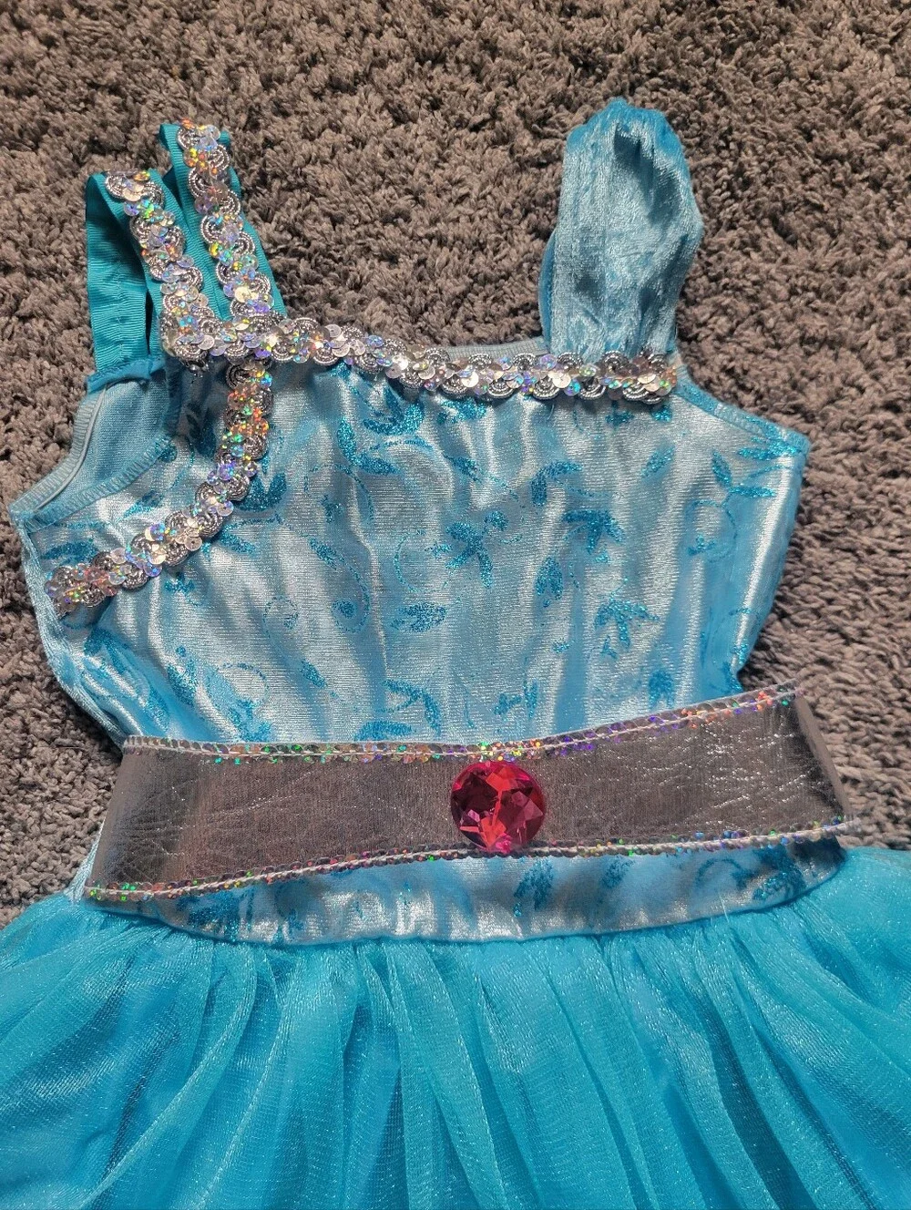 Blue Princess Tulle Tiered Kids Costume Dress with Crown Size 3+ Like New